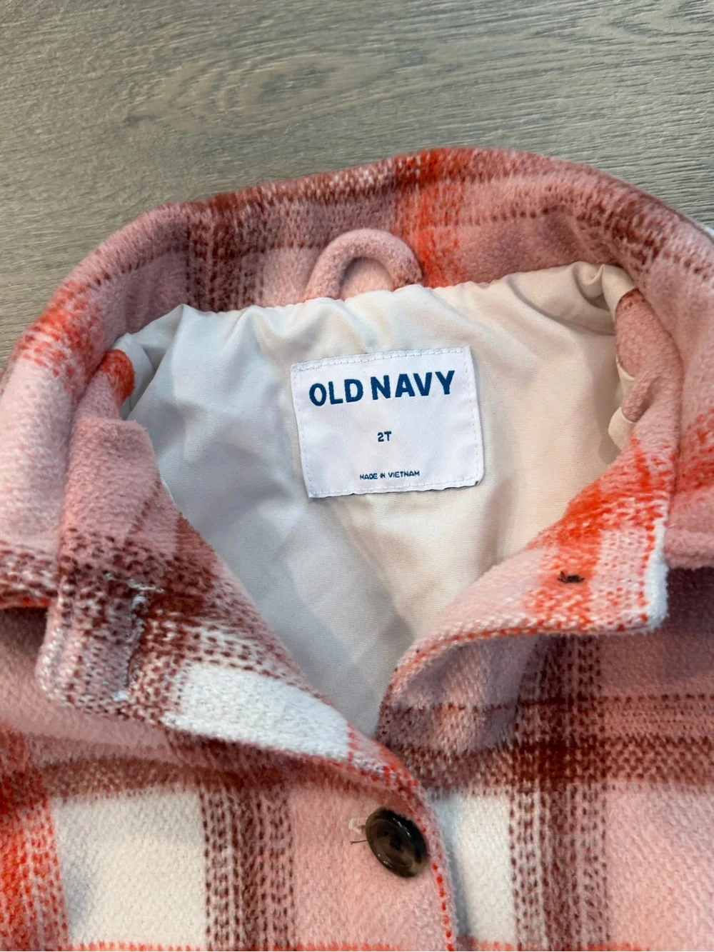 Old Navy Girls Kids Plaid Flannel Shacket Button Down Shirt Jacket Pink White